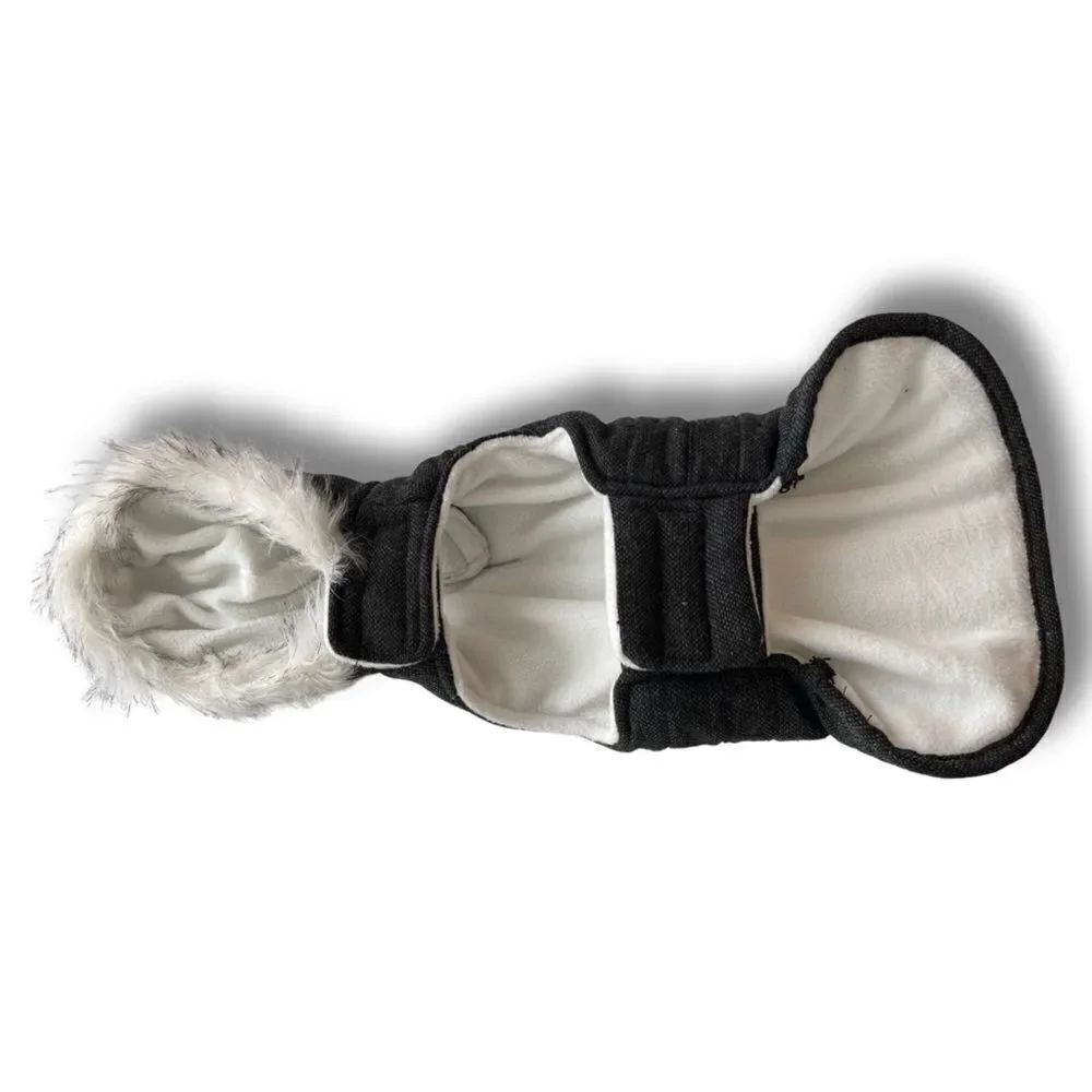 Dog Puffer Gray Tweed Cinched Waist with Fur Trimmed Hood • Size Small • NWT